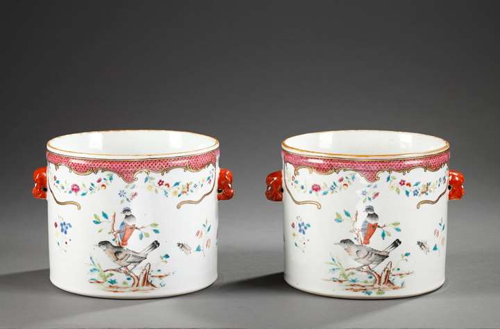 Pair of coolers Chinese Export  "Famille rose " porcelain - Qianlong period